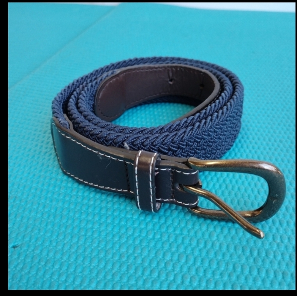 Mens Genuine Leather Braided Belt Casual Golf Navy Blue Size S
